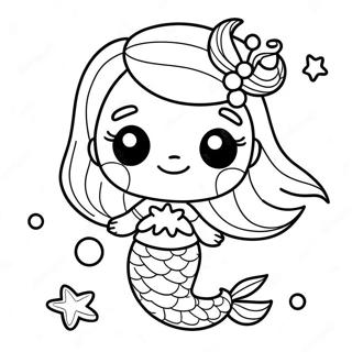 Adorable Mermaid with Starfish Coloring Page | Cute Mermaid 塗色頁