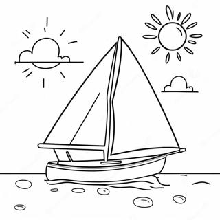 Colorful Sailboat on a Sunny Day Coloring Page | Sailboat 塗色頁