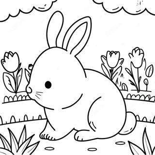 Realistic Bunny in a Garden Coloring Page | Realistic Bunny 塗色頁