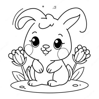 Cute Baby Bunny with Flowers Coloring Page | Realistic Bunny 塗色頁