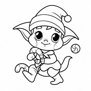 Adorable Elf with Candy Cane Coloring Page | Cute Elf 塗色頁
