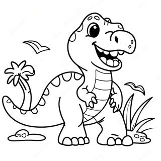 Cute T Rex with a Big Smile Coloring Page | T Rex 塗色頁