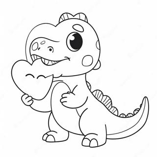 Cute Dinosaur Holding Heart Coloring Page | Dinosaur Valentines 塗色頁