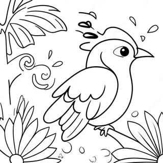 Colorful Tropical Birds and Vibrant Flowers Coloring Page | Birds and Flowers 塗色頁