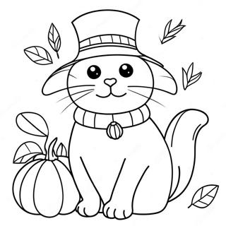 Thanksgiving Cat Coloring Page | Thanksgiving Cat 塗色頁