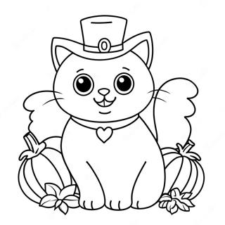 Cute Thanksgiving Cat with Pumpkin Coloring Page | Thanksgiving Cat 塗色頁