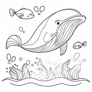 Happy Whale Splashing in the Ocean Coloring Page | Cute Whale 塗色頁
