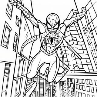 Iron Spider Swinging Through City Coloring Page