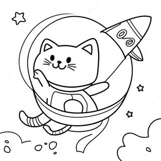 Adventurous Space Cat in a Rocket Coloring Page | Space Cat 塗色頁