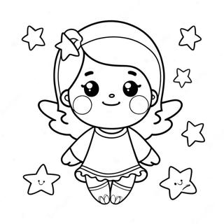 Cute Little Angel with Stars Coloring Page