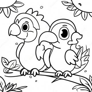 Colorful Parrots in the Rainforest Coloring Page | Rainforest 塗色頁