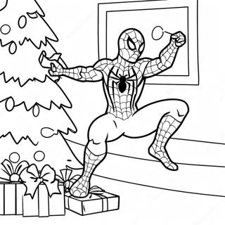 Spider-Man Decorating a Christmas Tree Coloring Page | Avengers Christmas 塗色頁