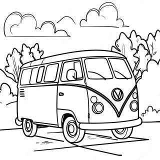 Colorful Van on a Road Coloring Page | Van 塗色頁