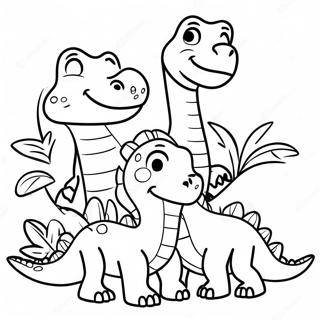 Friendly Dinosaur Family Coloring Page | Dinosaur 塗色頁