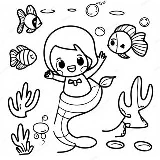 Adventurous Boy Mermaid Exploring Coral Reefs Coloring Page | Boy Mermaid 塗色頁