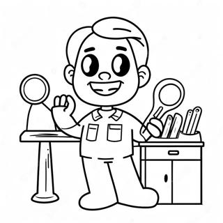 Friendly Dentist with Tools Coloring Page