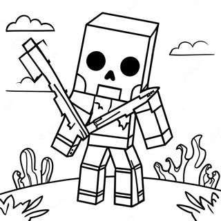Creepy Minecraft Skeleton with Bow Coloring Page | Minecraft Skeleton 塗色頁