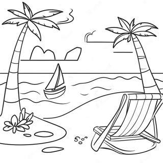 Tropical Beach Scene Coloring Page