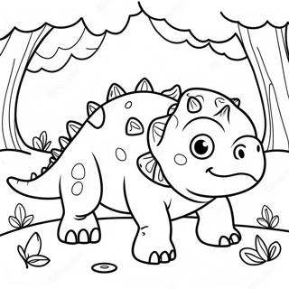Cute Ankylosaurus in a Forest Coloring Page | Ankylosaurus 塗色頁