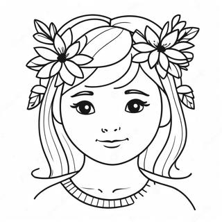 Cute Girl with a Flower Crown Coloring Page | Pretty Girl 塗色頁