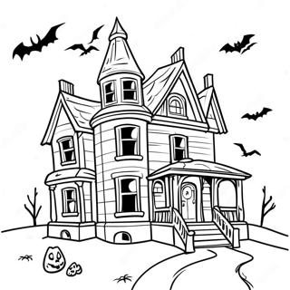 Spooky Haunted House Coloring Page | Adult Halloween 塗色頁