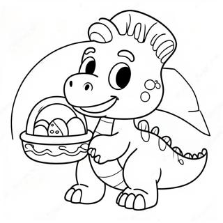 Cute Baby Dinosaur with Easter Basket Coloring Page | Dinosaur Easter 塗色頁