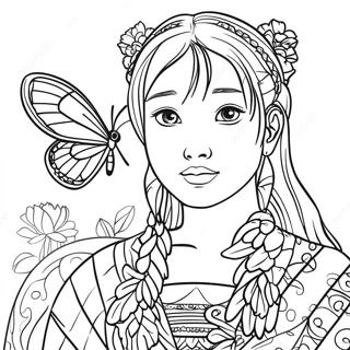 Kanao with Butterfly Coloring Page | Kanao 塗色頁