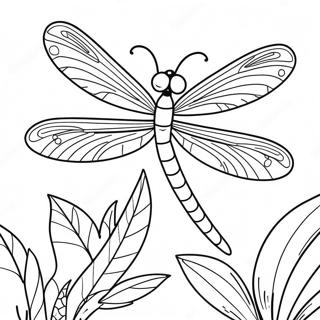 Colorful Dragonfly in a Garden Coloring Page | Dragonfly 塗色頁