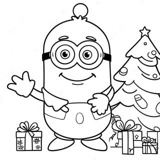 Festive Minion Decorating a Christmas Tree Coloring Page | Minion Christmas 塗色頁