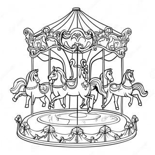 Colorful Carousel with Horses Coloring Page | Carousel 塗色頁