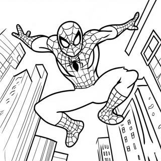 Spider-Man Swinging Through City Coloring Page