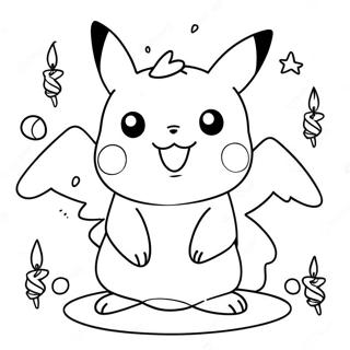 Cheerful Pikachu Birthday Celebration Coloring Page | Pokemon Happy Birthday 塗色頁