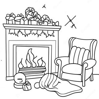 Cozy Christmas Fireplace Coloring Page | Christmas Fireplace 塗色頁