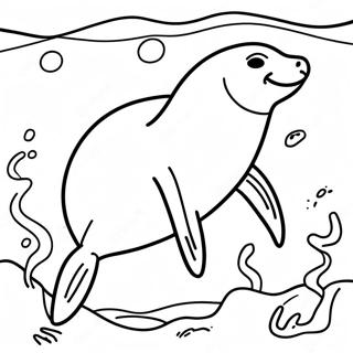 Sea Lion Swimming Playfully Coloring Page | Sea Lion 塗色頁