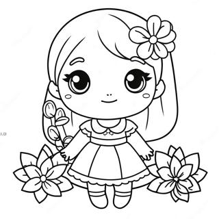 Cute Chibi Girl in a Flower Dress Coloring Page | Chibi Girl 塗色頁