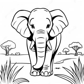 Majestic Elephant in the Savanna Coloring Page | African Savanna 塗色頁