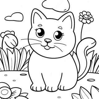 Playful Calico Cat in Garden Coloring Page | Calico Cat 塗色頁