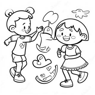 African American Children Playing Coloring Page | African American 塗色頁