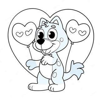 Bluey with Heart Balloons Coloring Page | Bluey Valentine's Day 塗色頁
