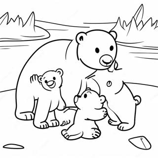 Adorable Polar Bear Family Coloring Page | Cute Polar Bear 塗色頁