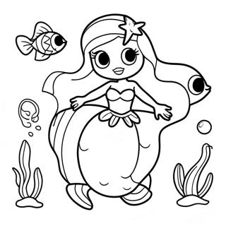 Ariel with Colorful Fish Coloring Page | Ariel and Melody 塗色頁