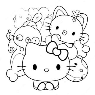Cute Hello Kitty with Friends Coloring Page | Hello Kitty and Friends 塗色頁