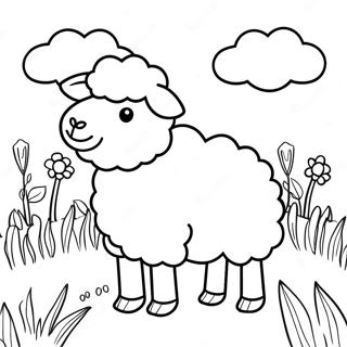Fluffy Sheep in a Meadow Coloring Page | Sheep 塗色頁