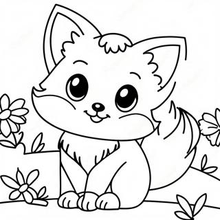 Cute Anime Fox with Flowers Coloring Page | Anime Fox 塗色頁