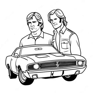 Bo and Luke Duke in the General Lee Coloring Page | Dukes of Hazzard 塗色頁
