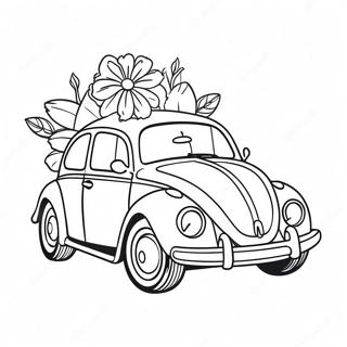 Cute VW Bug with Flowers Coloring Page | VW Bug 塗色頁