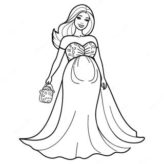 Pregnant Barbie in a Beautiful Dress Coloring Page | Pregnant Barbie 塗色頁