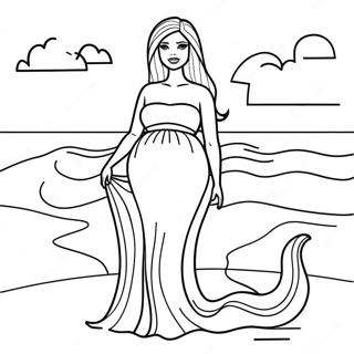 Pregnant Barbie at the Beach Coloring Page | Pregnant Barbie 塗色頁