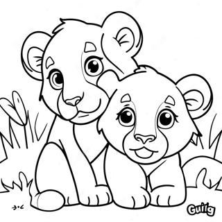 Playful Lion Cubs Coloring Page | Lion Family 塗色頁