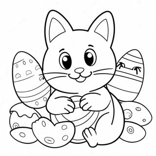 Playful Easter Cat with Eggs Coloring Page | Easter Cat 塗色頁